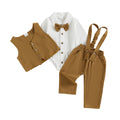 0-18M Newborn Baby Boy Dress Romper Shirt Bowtie Waistcoat Suspender Pants Set Suit Fall Outfits