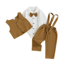 0-18M Newborn Baby Boy Dress Romper Shirt Bowtie Waistcoat Suspender Pants Set Suit Fall Outfits