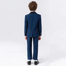 Children Formal Blue Stirped Suit Set Boys Blazer Pants Bowtie Brooch Outfit Kids Performance Piano Host Wedding Costume