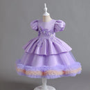 Girls Clothing Silk and Lace Splice Bubble Sleeve Princess Dress Birthday Piano Dress