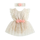 Summer Infant Baby Girl Outfits Sleeveless Backless Lace Bodysuit Dress Headband Clothes Set