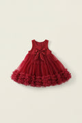 Girls Sleeveless Tulle Dress with Bow Detail Party Princess Gown for Kids 2-7 Years Vest Dress