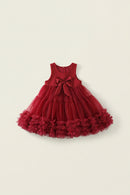 Girls Sleeveless Tulle Dress with Bow Detail Party Princess Gown for Kids 2-7 Years Vest Dress