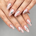 96pcs Almond Press On Nails Pink Fake Nails Gold Line Star Butterfly Design Nail Files