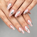 96pcs Almond Press On Nails Pink Fake Nails Gold Line Star Butterfly Design Nail Files