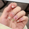 Rose Press on Nails Relief Coffin Acrylic False Nail Sweet Butterfly Pearl Fake Nails Pink Gradient Nail