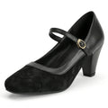Black suede shoe with a gold buckle on a white background, Obroi