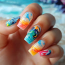 24pcs Summer Beach Style Press On Nails Gradient Blue Ocean Starfish Nail