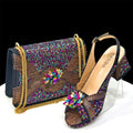 Luxurious Italian Women's Party Shoe and Bag Set – Elegant Black Rhinestone Peep-Toe High Heels Sandals