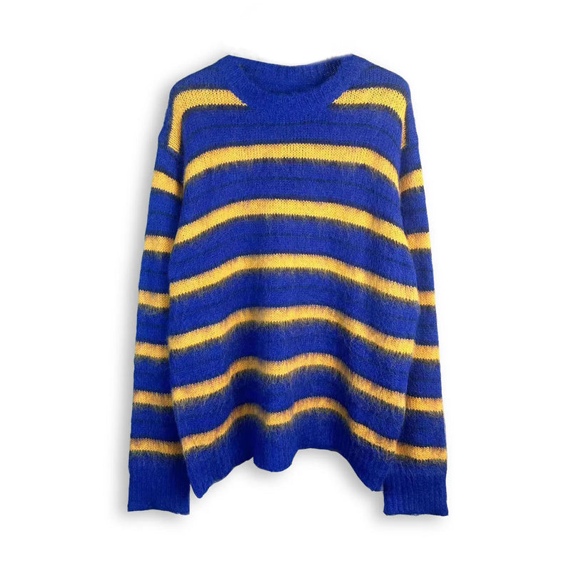 Stripe Knitwear Patchwork Baggy Round Neck Sweaters Pullovers Oversize Knit Clothes