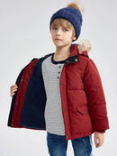 Little Boys Winter Jacket Toddler Kids Puffer Faux-Down Sherpa Lined Fur Hood Mid-Weight Water-Resistant Coat