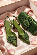 Elegant Italian Women's Wedding Shoe and Bag Set - Pointed Toe Pumps with Rhinestones - Perfect for Parties
