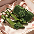 Elegant Italian Women's Wedding Shoe and Bag Set - Pointed Toe Pumps with Rhinestones - Perfect for Parties