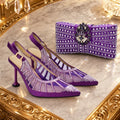 Women Italian Shoes and Bags Set Decorated with Rhinestone Matching Bag Elegant Woman Heeled Shoes