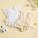 Infant Baby Girl Romper Dress Layered Ruffled Hem Summer Floral Lace Jumpsuit for Newborn Toddler Clothes