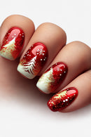 Christmas Snowflake Press On Nails 24pcs Red Gold Nails for Holiday Women Nails