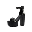 Sandals for Women Open Toe Dress Pumps Stylish Cutout Design Back Rivet Platform Heels