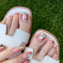 24Pcs Short Square Head Nails Set Press on Daisy Design Fake Toenails Detachable Nails Tips
