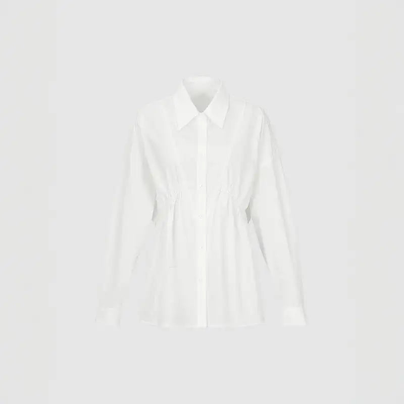 Spring And Autumn Women's Waist Cinching Slimming Loose Open Chest Long Sleeved Shirt