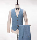 3 Pieces Light Blue Linen Suit for Men Formal Wedding Prom Set Slim Fit Jacket Best Man Tuxedo