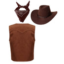 Kids Boys Western Vest with Bandanna and Felt Hat for Carnival Cosplay Themed Party Dress Up