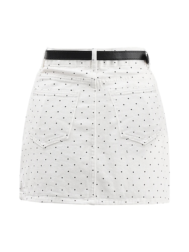 Women Skirt Belt Adjustable High Waist Wave Point Slim Mini Skirt Summer