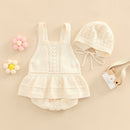 Baby Spring Autumn Clothes Set Knitted Sleeveless Romper Triangle Crotch Button Jumpsuit+Hats Toddler Baby Girls