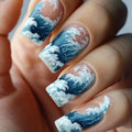24Pc Ocean Press on Nails Unique False Nails Wearable Short Manicure Fake Nails Square Head Full Over Manicure Tips
