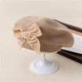 Autumn Winter Baby Girls Warm Bowknot Knitted Hats Children Beret Beanie Kids Bonnet For 2-8Years