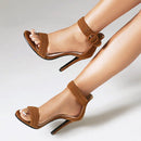 Women Sandals Peep Toe Thin Heels 11cm Buckle Strap Flock Female Shoes