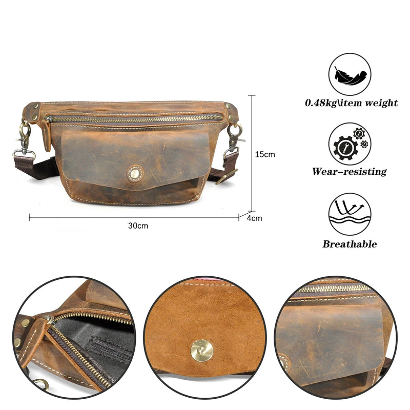 Leather Travel Retro Fanny Waist Belt Bag Chest Pack Case For Men