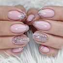 24Pcs Almond Glitter False Nails Short Full Finished for Women French Style Full Cover Press on Nail Tips