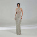 Sliver Dresses Halter Neck Sleeveless Evening Dresses Glitter Sequins and Tassel Prom Gown