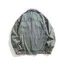Denim Jacket Men Women Lapel Blue Denim Coat Autumn Youth Windproof Loose Jacket