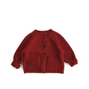 Christmas Kids Clothes O-Neck Red Sweaters Single Breast Boys Knit Cardigans Girls Sweater