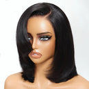 Black wig on a mannequin head with a plain background, Obroi