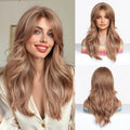 Elegant Curly Wave Ash Blonde Wig Hair with Bangs Long Women Party Wig Tang Long  Heat