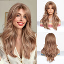 Elegant Curly Wave Ash Blonde Wig Hair with Bangs Long Women Party Wig Tang Long  Heat