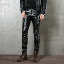 Mens Punk Pants Personality Motorcycle Pencil Trousers Black Leather Trousers Male