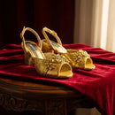 Elegant Rhinestone Peep Toe High Heels for Women Heel Design Sandals with Matching Handbag Set