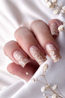 24Pcs Mid-length Square French False Nails Press on 3D Flower Crocodile Grain Design Fake Nails Detachable Full Cover Nails Tips