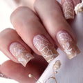 24Pcs Mid-length Square French False Nails Press on 3D Flower Crocodile Grain Design Fake Nails Detachable Full Cover Nails Tips