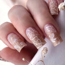 24Pcs Mid-length Square French False Nails Press on 3D Flower Crocodile Grain Design Fake Nails Detachable Full Cover Nails Tips