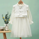 Elegant Pink Girls' Dress with Tulle Skirt and Ruffled Sleeves - Perfect for Parties and Special Occasions