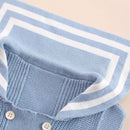 Spring Autumn Knit Rompers for Newborn Babies Unisex Kids Blue Navy Collar Sleeveless Knittes Bodysuits Children Jumpsuits
