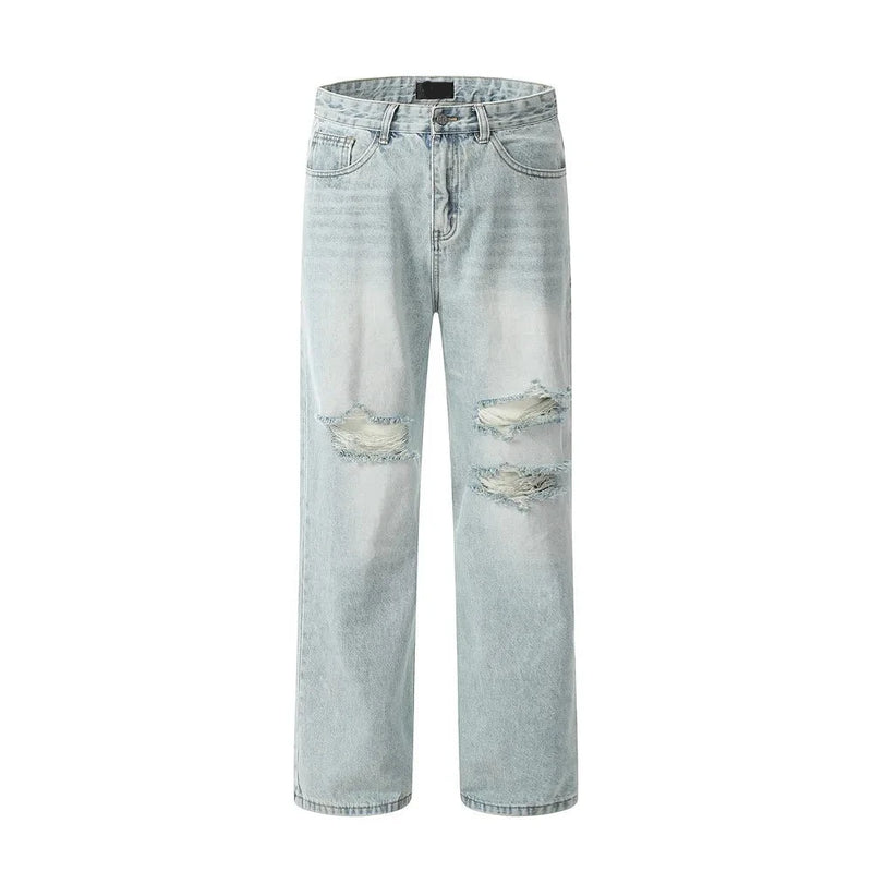 Vintage Ripped Denim Pants Retro Men Clothing