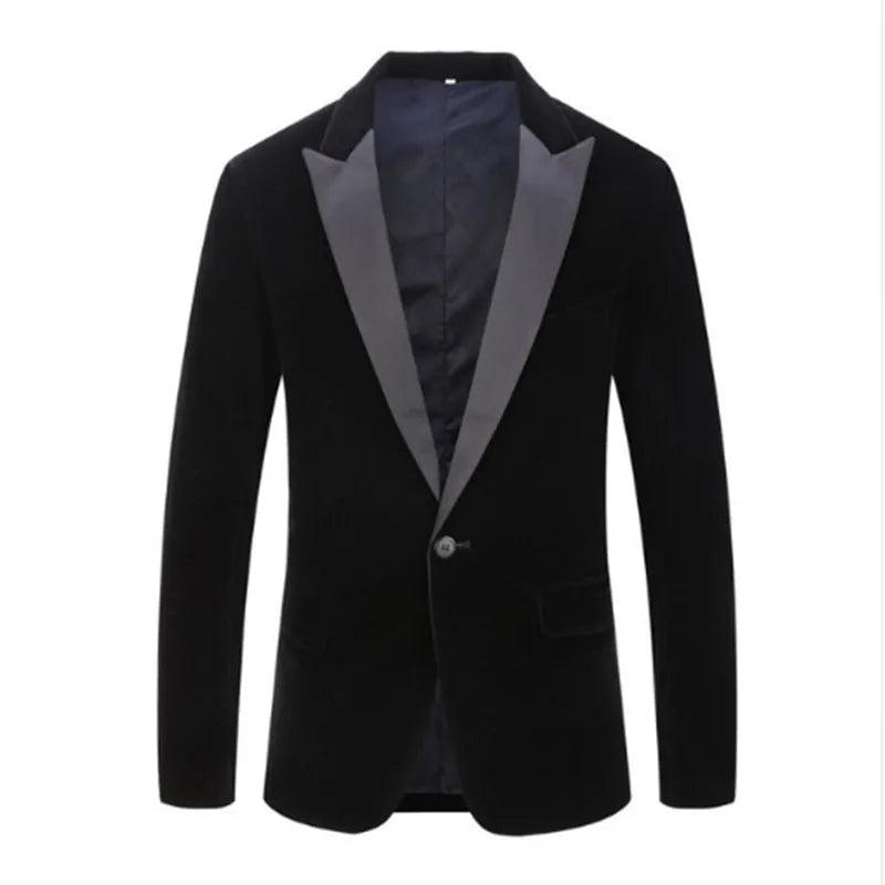 Men's Trend Velvet Groom Tuxedo Slim Fit Wedding Party Dress Business Casual Suit Jacket Banquet Single Blazers Coat