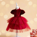 Children's Dress Wedding Standing Neck Girls Dress Red Velvet Children's Dress Christmas Clothing