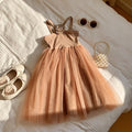 Summer Girls' Dress French Rose Sweet and Mesh Princess Beach Dresses Kids Clothing