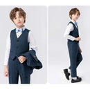 Child Formal Navy Suit Set Boy Piano Host Wedding Party Photography Costume Kids Blazer Vest Pants Bowtie
